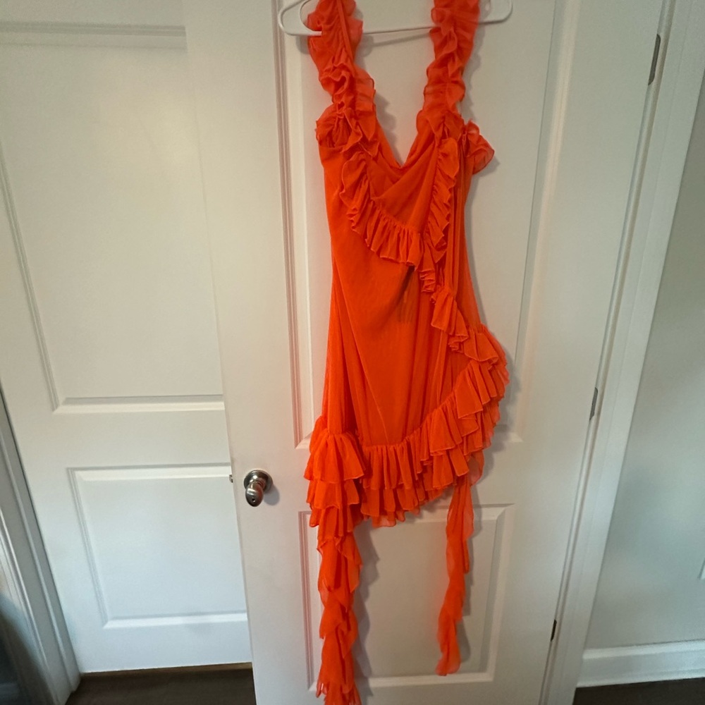 Bright Orange Ruffle Mini Dress - Picture 2 of 2